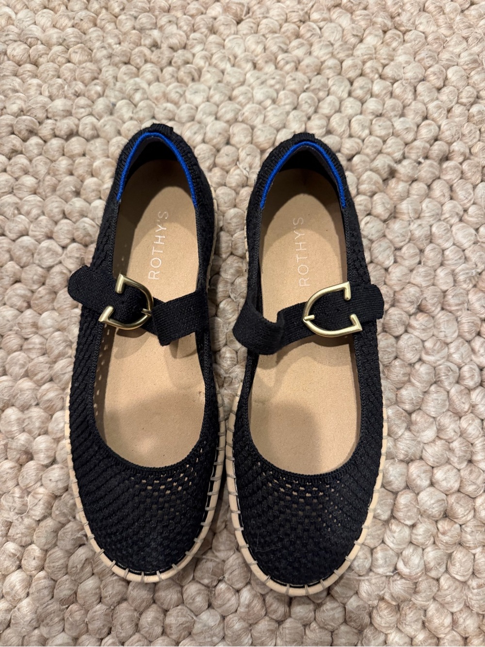 Rothy's Black Mary Jane Flats with Gold Buckle
